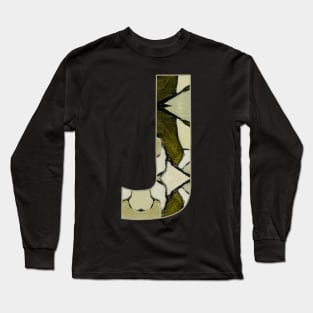 Letter J Monogram Initial Olive Green Pearl White Aesthetic Abstract Pattern Painting On Canvas Long Sleeve T-Shirt